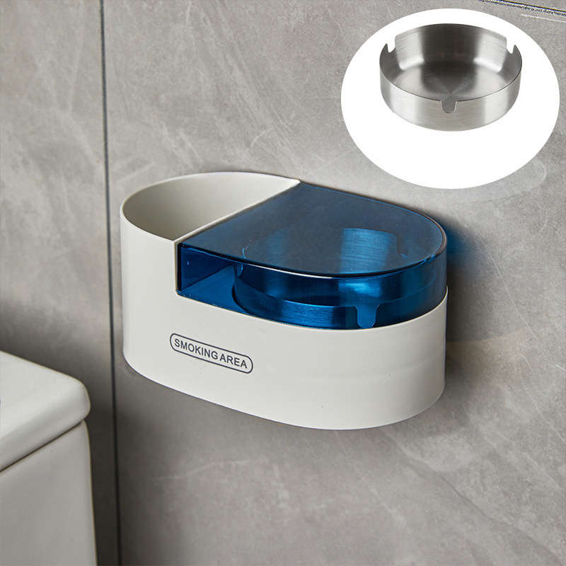 1pc Stainless Steel ABS Wall-Mounted Ashtray with Lid No-Drill Installation for Bathroom Smok