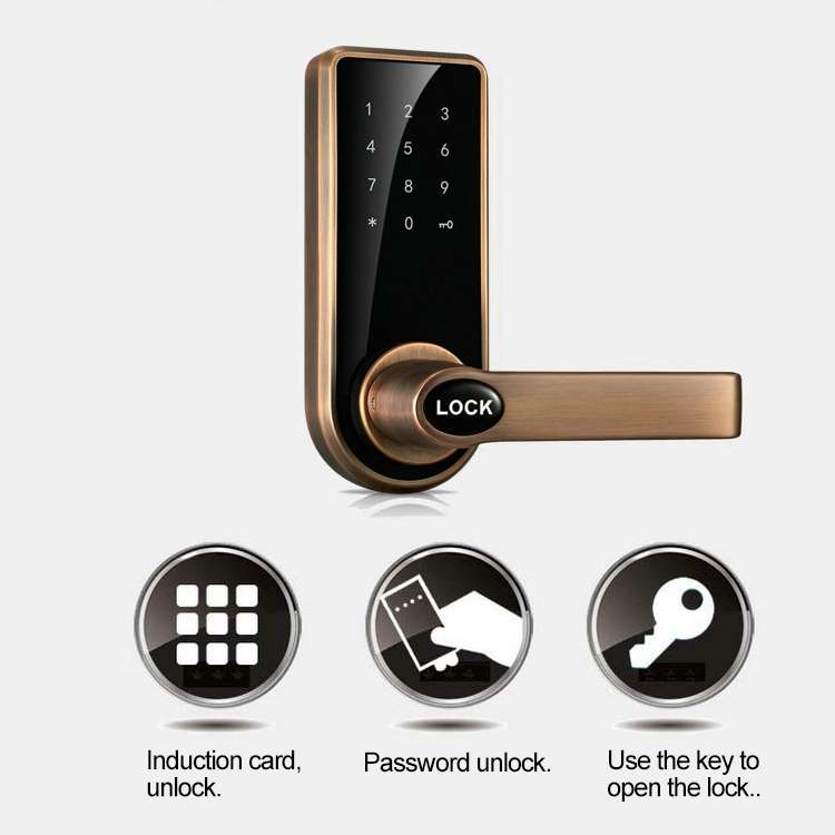 Password + Key + Sensor Card Zinc Alloy Red Bronze Electronic Door Lock Touch Screen Electronic Code
