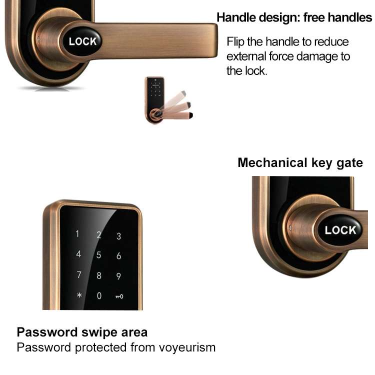 Password + Key + Sensor Card Zinc Alloy Red Bronze Electronic Door Lock Touch Screen Electronic Code