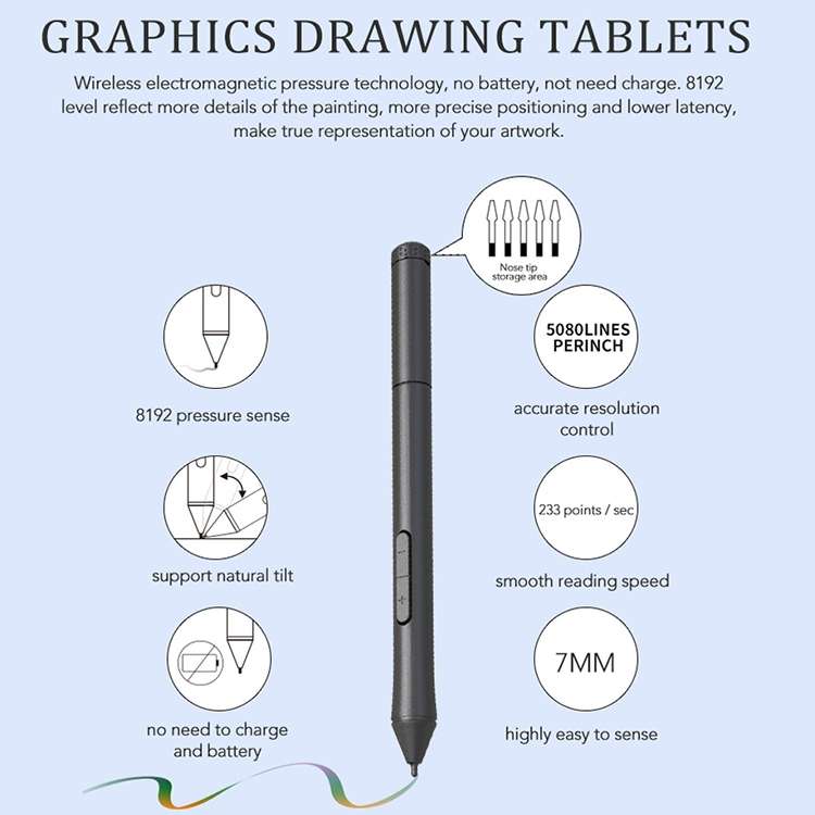 10Moons T503 Drawing Tablet Can Be Connected to mobile Phone Tablet with 8192 Passive Pen(White)