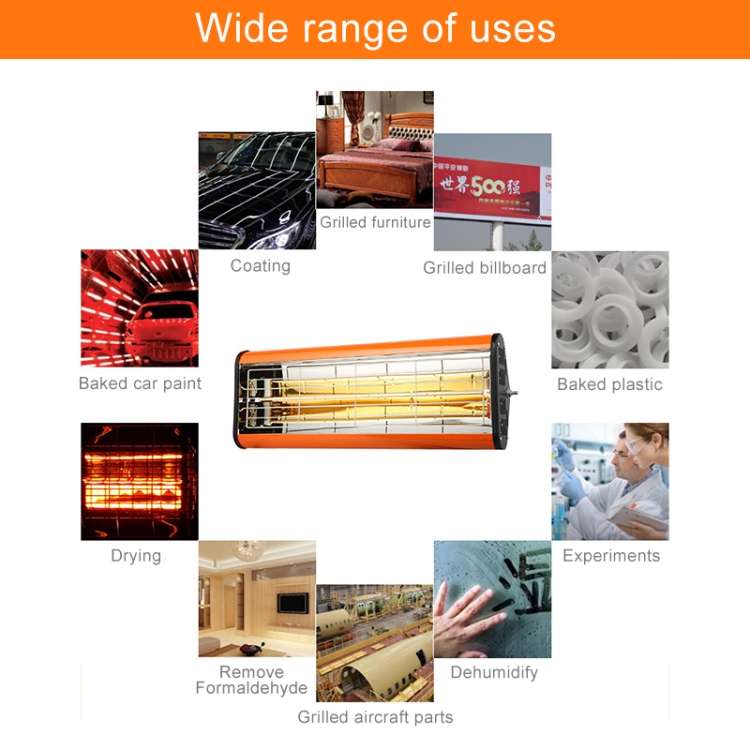 220V 1050W Heat Light Infrared Dryer Spray Paint Heating Curing Lamp Baking Booth Heater, UK Plug
