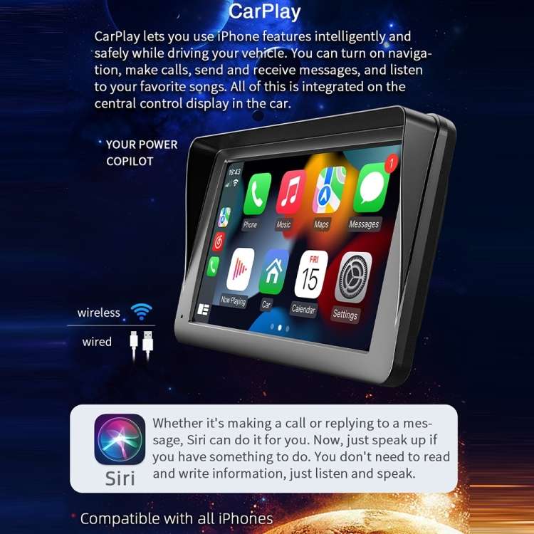 B5300 7 inch Wireless CarPlay Car Bluetooth MP5 Player, Support Mobile Phone Interconnection with Re