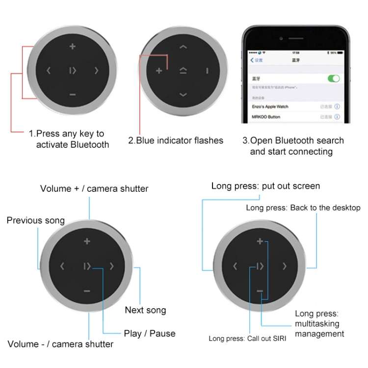 Car Wireless Bluetooth Controller Mobile Phone Multimedia Multi-functional Steering Wheel Remote Con