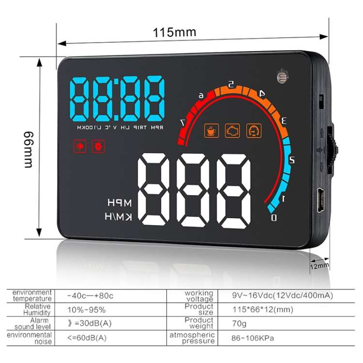 D2500 OBD2+GPS 4 inch Vehicle-mounted Head Up Display Security System, Support Car Speed / Engine Re