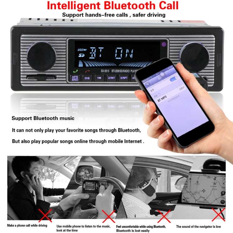 SX-5513 Car Stereo Radio MP3 Audio Player Support Bluetooth Hand-free Calling / FM / USB / SD (Not I