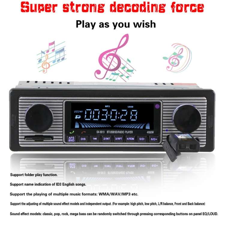 SX-5513 Car Stereo Radio MP3 Audio Player Support Bluetooth Hand-free Calling / FM / USB / SD (Not I