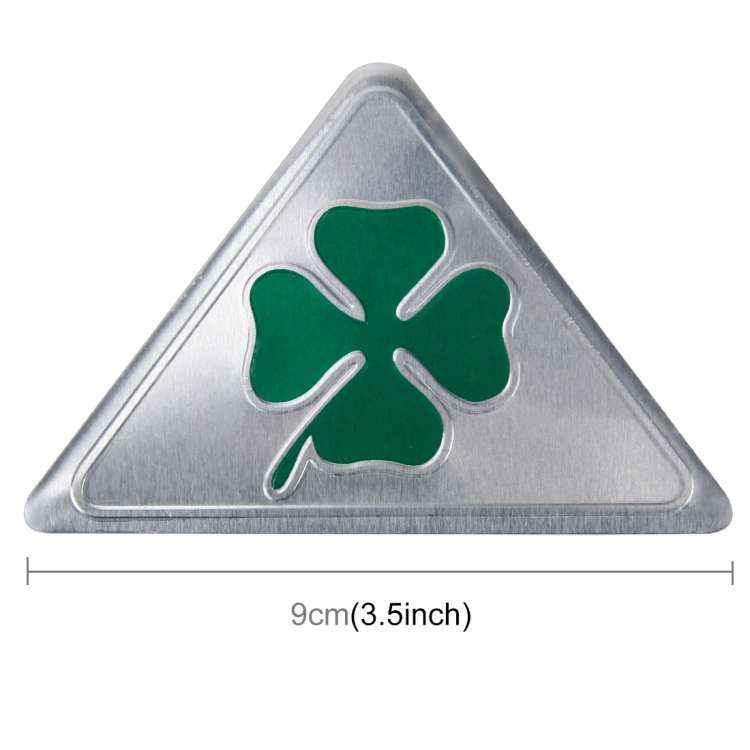 Four Leaf Clover Herb Luck Symbol Aluminum Slim Triangle Badge Emblem Labeling Sticker Styling Car D