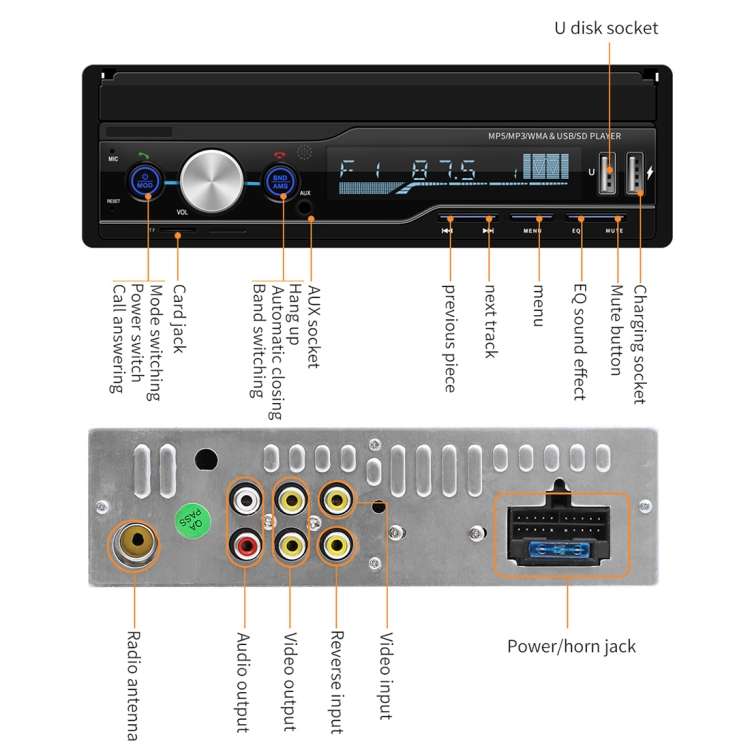 T100 7 inch HD Universal Car Radio Receiver MP5 Player, Support FM & AM & RDS & Bluetooth & Phone Li