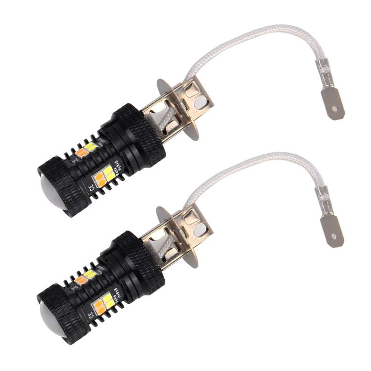 2 PCS Super Bright H3 DC 12V 5W 350LM Auto Car Fog Light with 16 SMD-3030 LED Bulbs Lamp, White + Ye