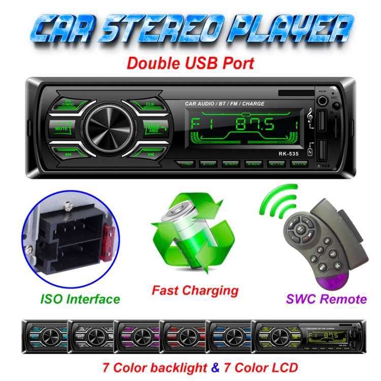 RK-535 Car Stereo Radio MP3 Audio Player with Remote Control, Support Bluetooth Hand-free Calling /