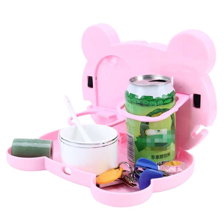 Cartoon Style Foldable Back Car Seat Drink Holder Back Seat Food Tray Storage Organizer Table(Pink)