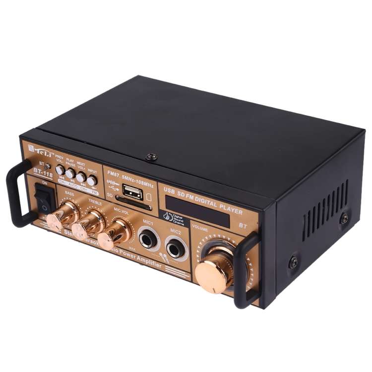 BT-118 Bluetooth HiFi Stereo Audio Amplifier with Remote Controller, LED Display, USB / SD & MMC Car