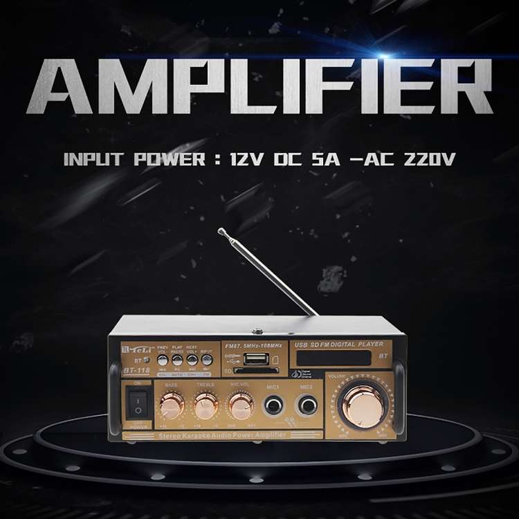 BT-118 Bluetooth HiFi Stereo Audio Amplifier with Remote Controller, LED Display, USB / SD & MMC Car