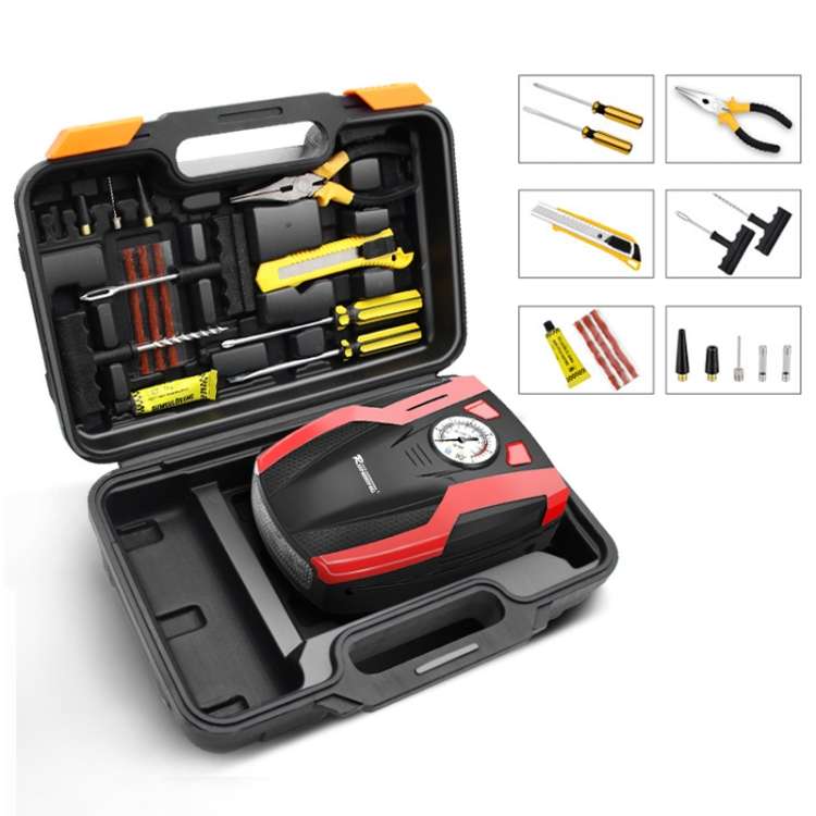 RUNDONG AUTO ACCESSORIES 12V Portable Car Electric Tire Pump Air Pump Tire Inflator with Toolbox, Po