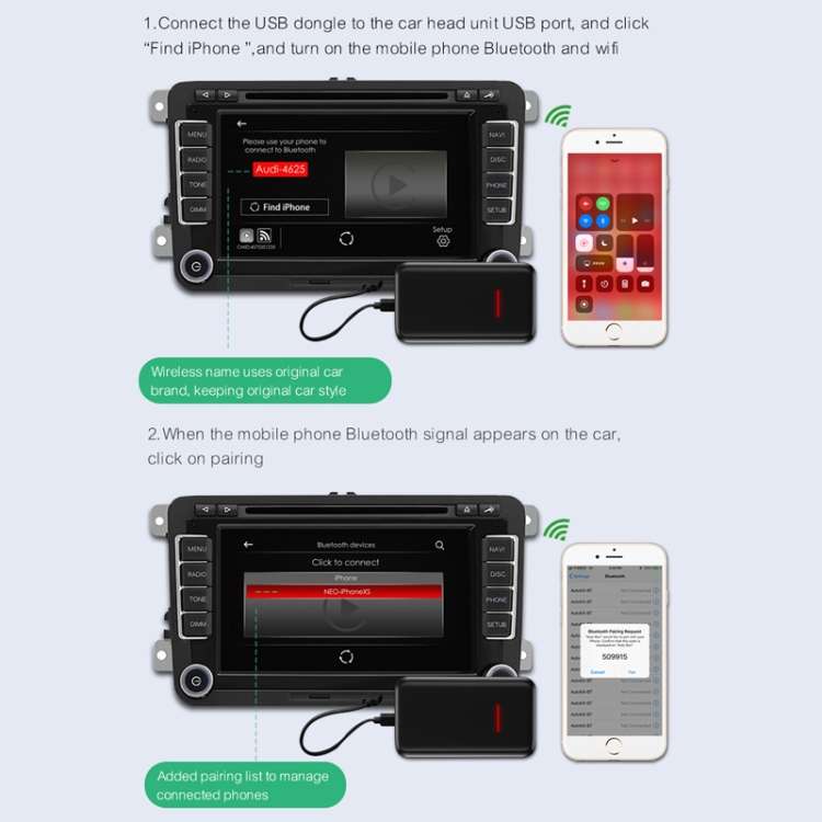 Original Car Wired to Wireless iOS Carplay Module Auto Smart Phone Carplay USB Navigation(Carbon Fib