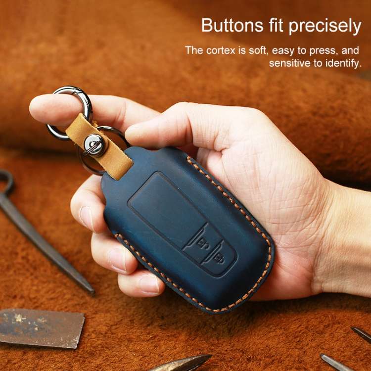 For Toyota Car Cowhide Leather Key Protective Cover Key Case, Two Keys Version (Blue)