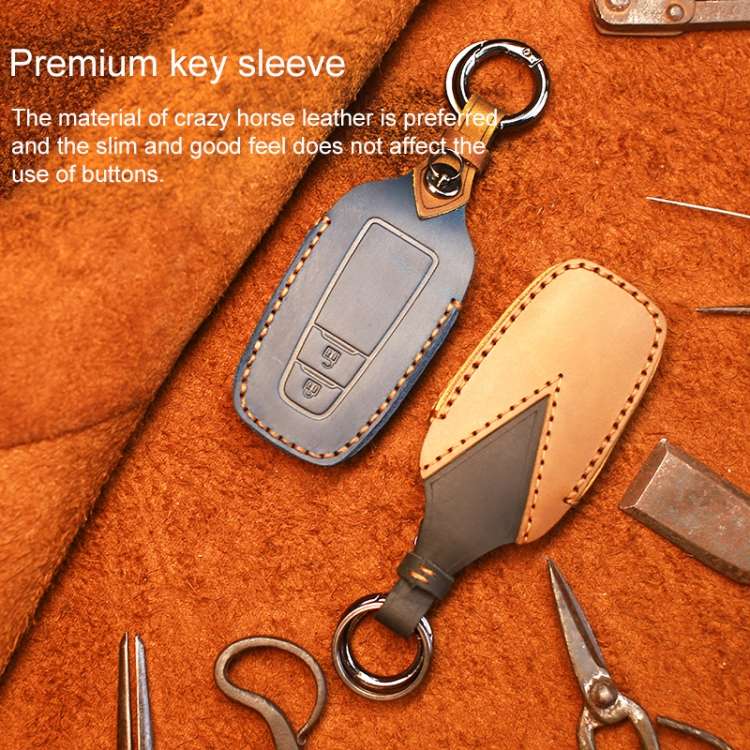 For Toyota Car Cowhide Leather Key Protective Cover Key Case, Two Keys Version (Blue)