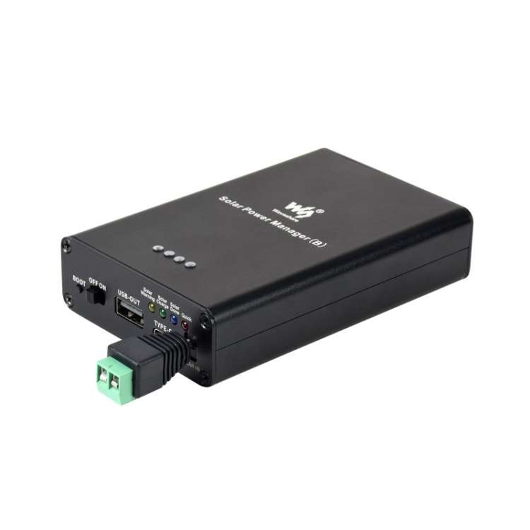 Waveshare Solar Power Manager, Embedded 10000mAh Li-Po Battery, Support 6V~24V Solar Panels (Black)
