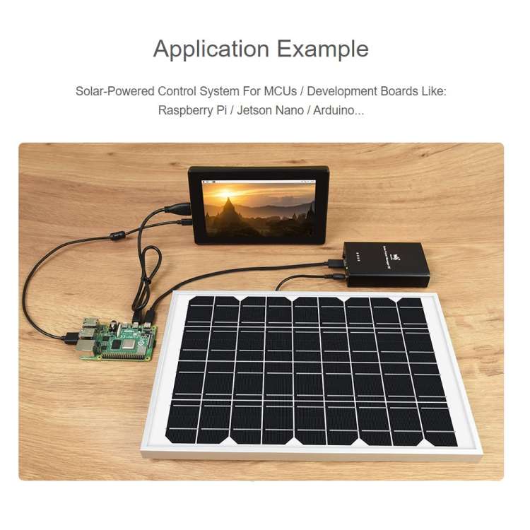 Waveshare Solar Power Manager, Embedded 10000mAh Li-Po Battery, Support 6V~24V Solar Panels (Black)
