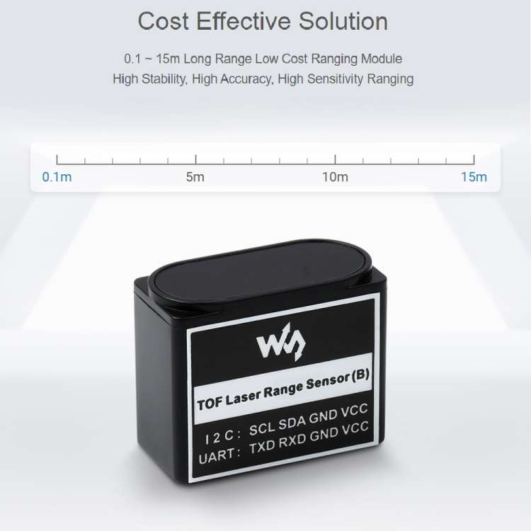 Waveshare TOF Laser Range Sensor (B), UART / I2C Bus (Black)