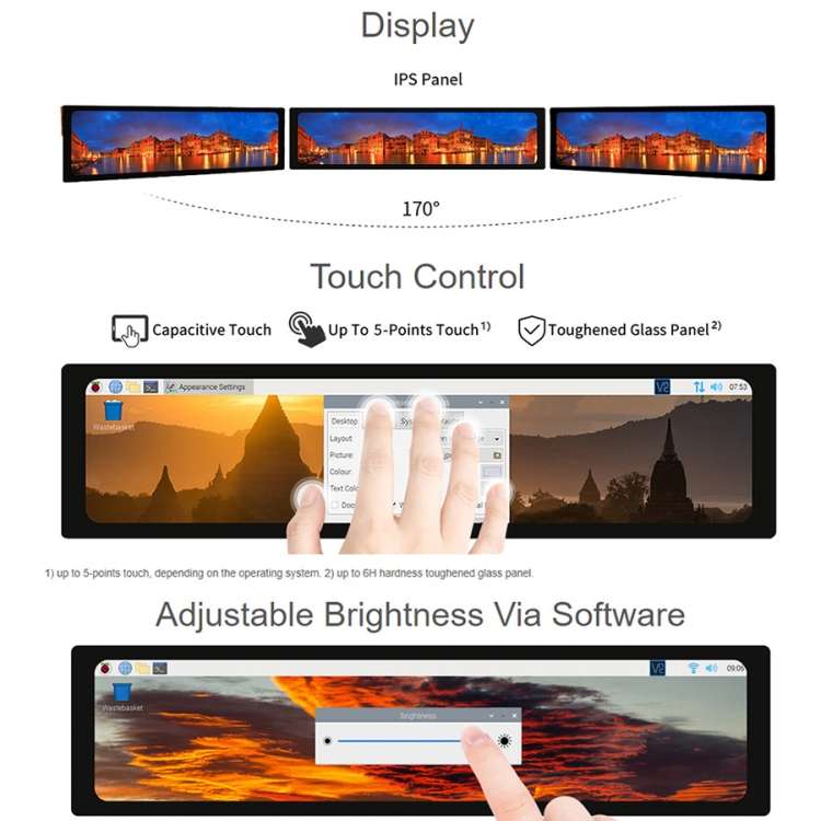 WAVESHARE 11.9 inch Capacitive Touch Display For Raspberry Pi, 320 x 1480, IPS, DSI Interface