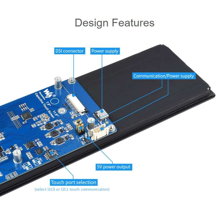 WAVESHARE 11.9 inch Capacitive Touch Display For Raspberry Pi, 320 x 1480, IPS, DSI Interface