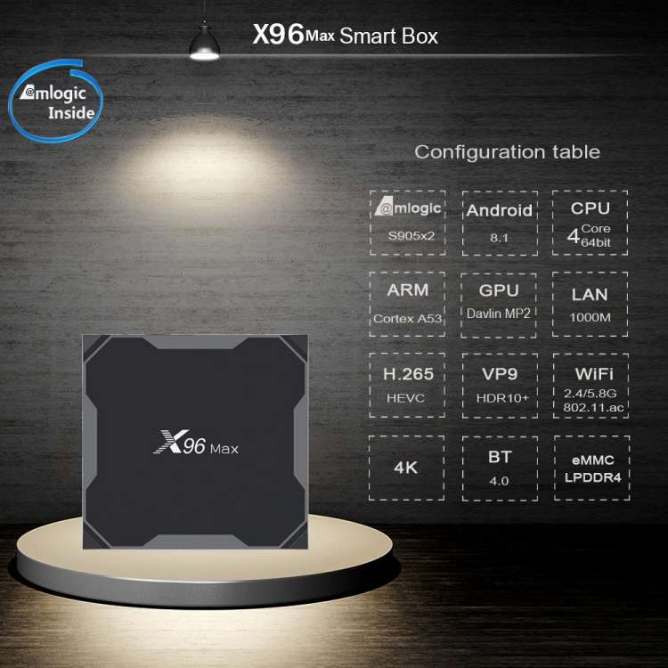 X96 Max 4K Ultra HD Media Player Smart TV Box with Remote Controller, Android 8.1, Amlogic S905X2 Qu