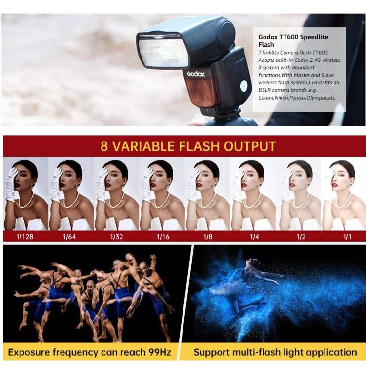 Godox TT600 2.4GHz Wireless 1/8000s HSS Flash Speedlite Camera Top Fill Light for Canon / Nikon DSLR