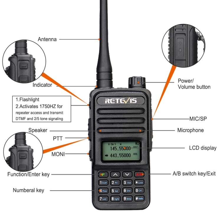 RETEVIS RT85 EU Frequency 136.000-174.000MHz+400.000-470.000MHz 200CHS Dual Band Digital Two Way Rad