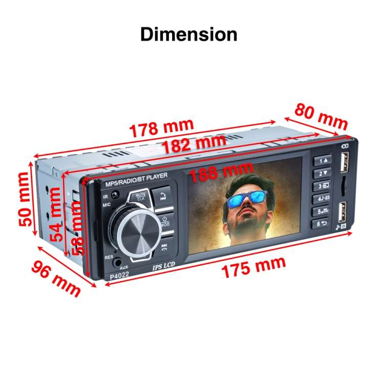 P4022 3.8 inch Universal Car Radio Receiver MP5 Player, Support FM & Bluetooth & TF Card with Remote