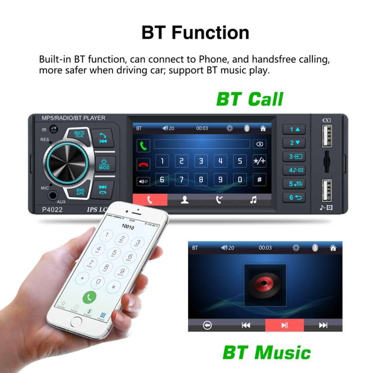 P4022 3.8 inch Universal Car Radio Receiver MP5 Player, Support FM & Bluetooth & TF Card with Remote
