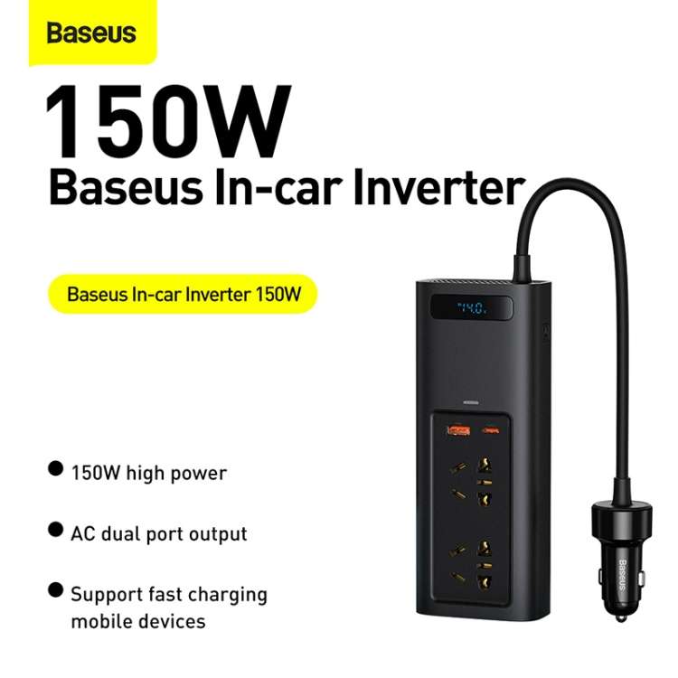 Baseus CRNBQ-A01 150W 120V In-car Inverter, Plug Type: EU Plug(Black)