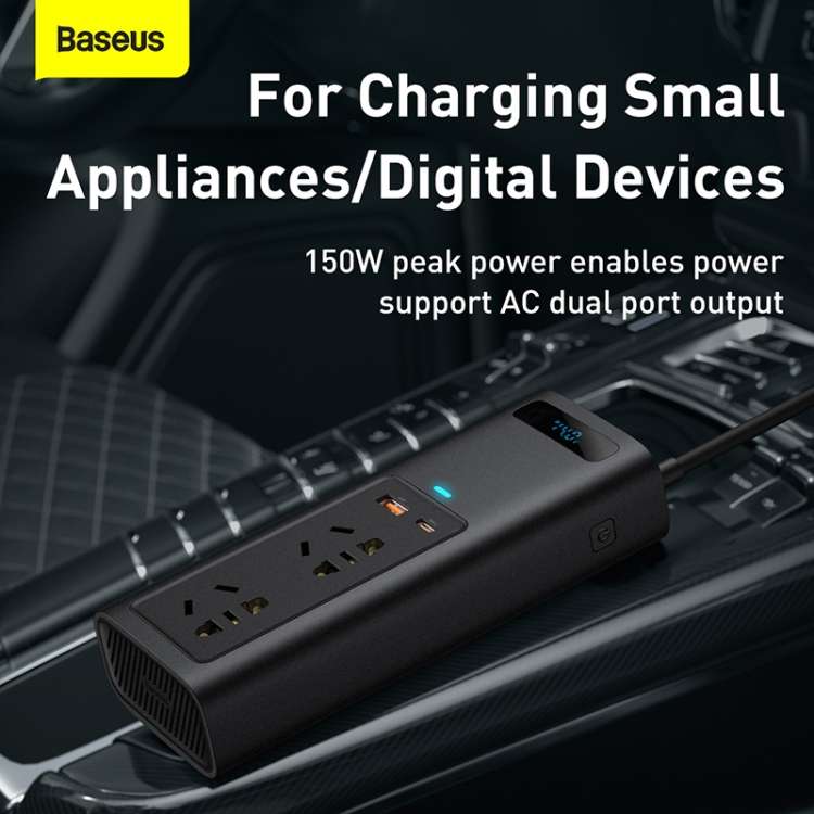 Baseus CRNBQ-A01 150W 120V In-car Inverter, Plug Type: EU Plug(Black)