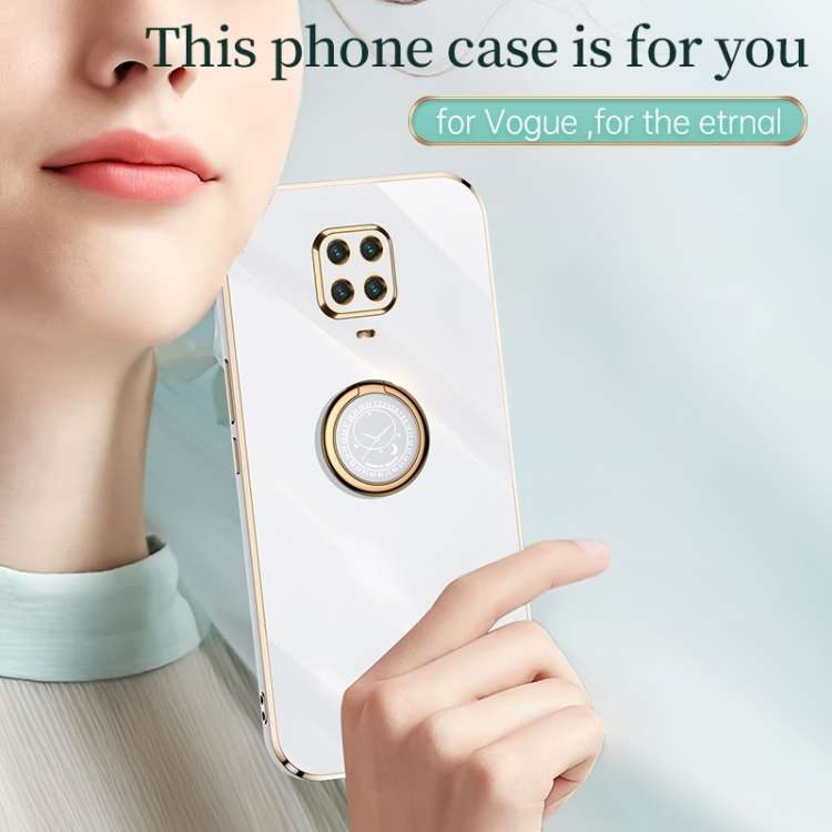For Xiaomi Redmi Note 9S XINLI Straight 6D Plating Gold Edge TPU Shockproof Case with Ring Holder(Pi