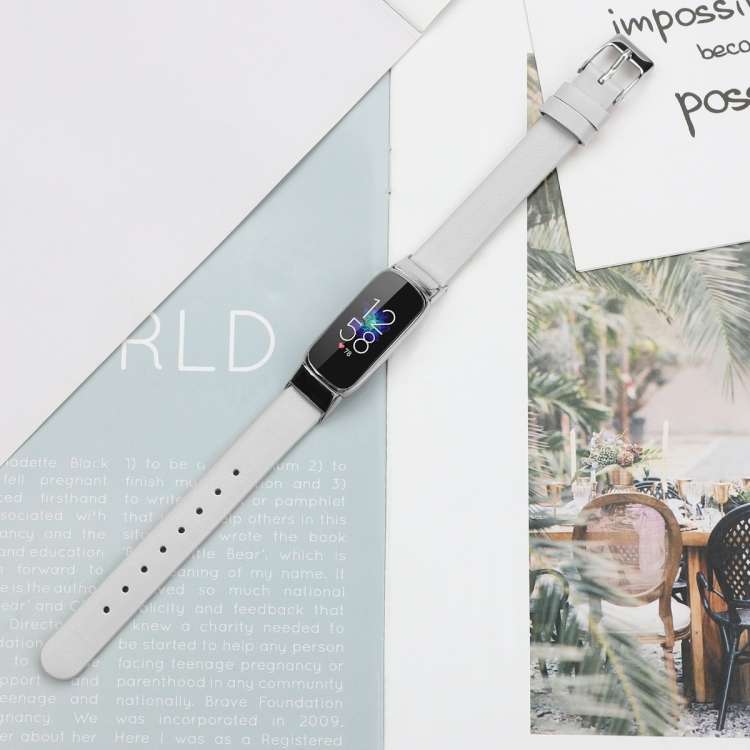 For Fitbit Luxe Leather Watch Band, Size:L(White)