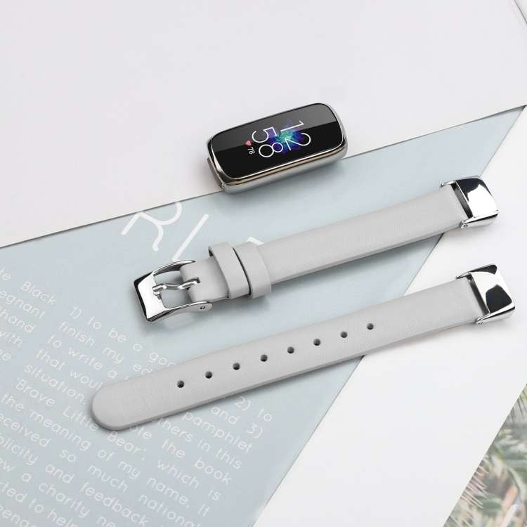 For Fitbit Luxe Leather Watch Band, Size:L(White)