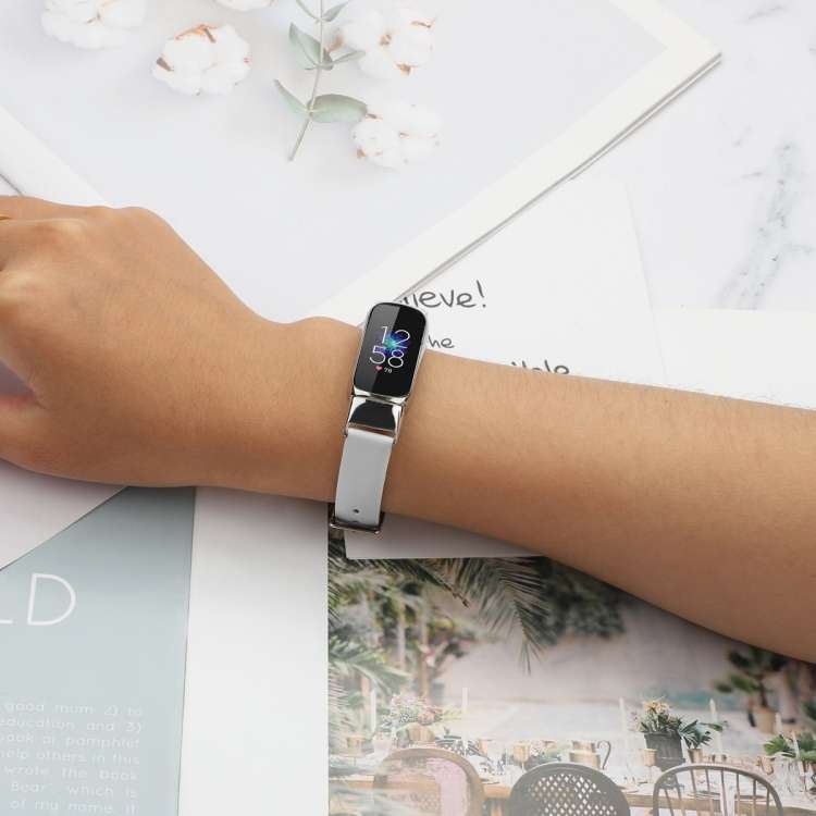 For Fitbit Luxe Leather Watch Band, Size:L(White)