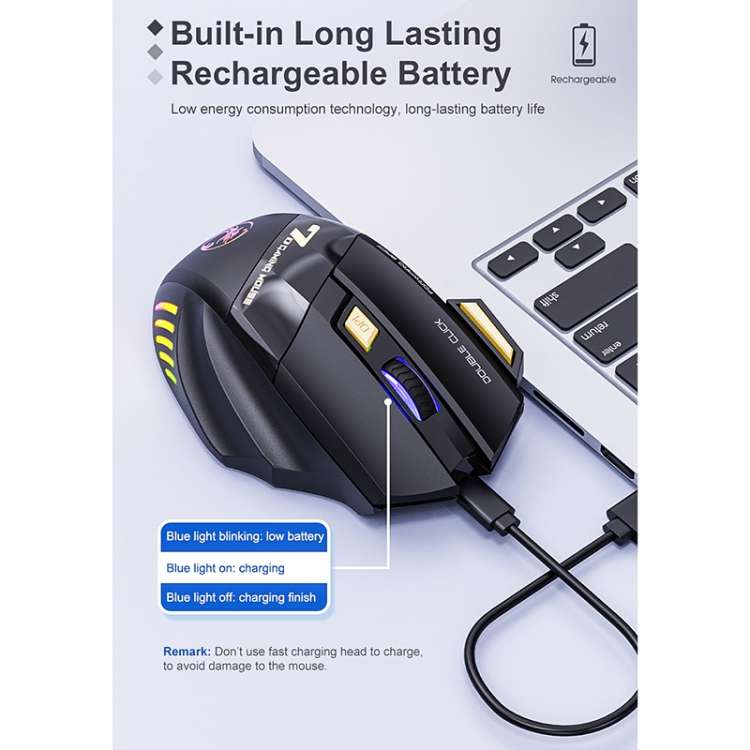 iMICE GW-X7 7-button Silent Rechargeable Wireless Gaming Mouse with Colorful RGB Lights(Black)