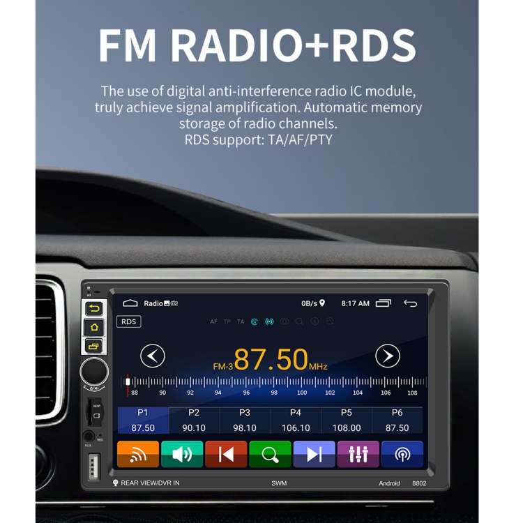 S-8802C 7 inch IPS Screen Car Android Player GPS Navigation Bluetooth Touch FM Radio CarPlay, Suppor