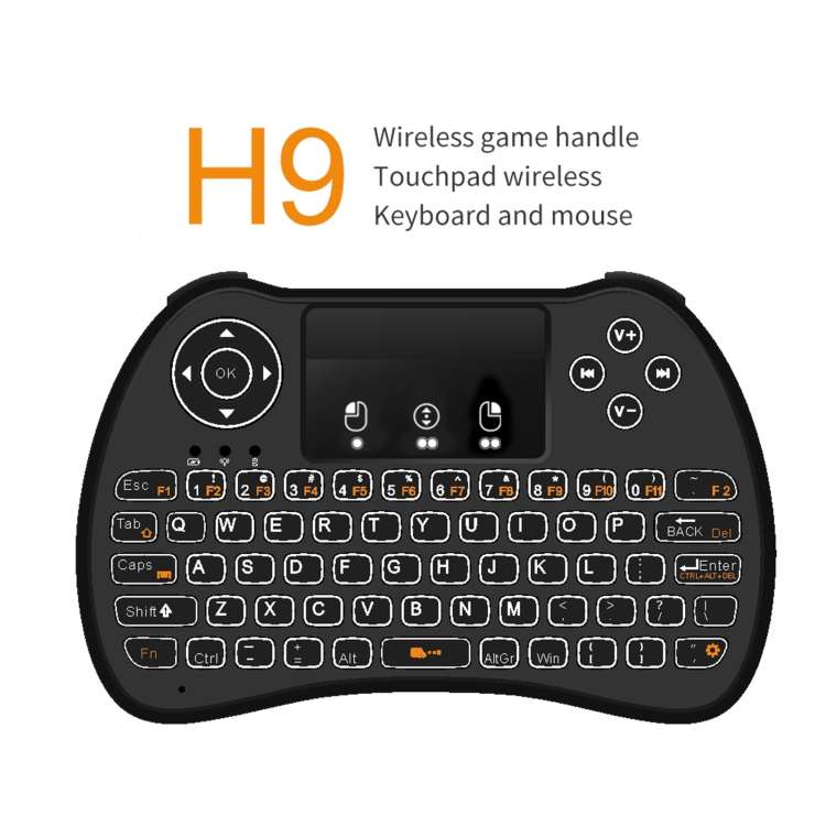 H9 2.4GHz Mini Wireless Air Mouse QWERTY Keyboard with White Backlight & Touchpad for PC, TV(Black)
