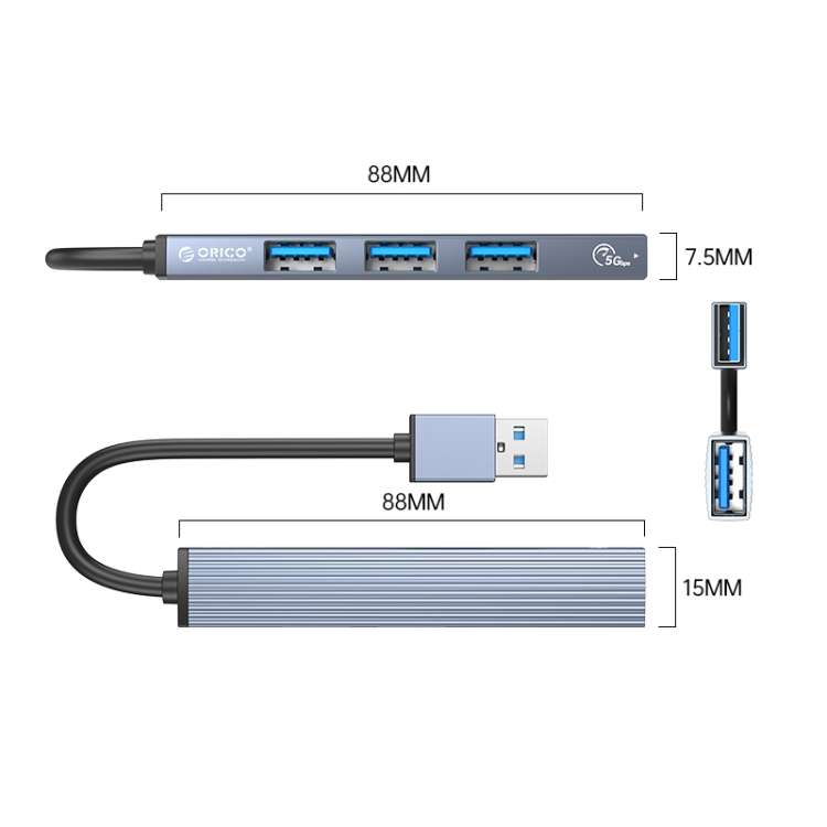 ORICO AH-A13 USB 3.0 x 1 + USB 2.0 x 3 to USB 3.0 HUB Adapter(Space Gray)
