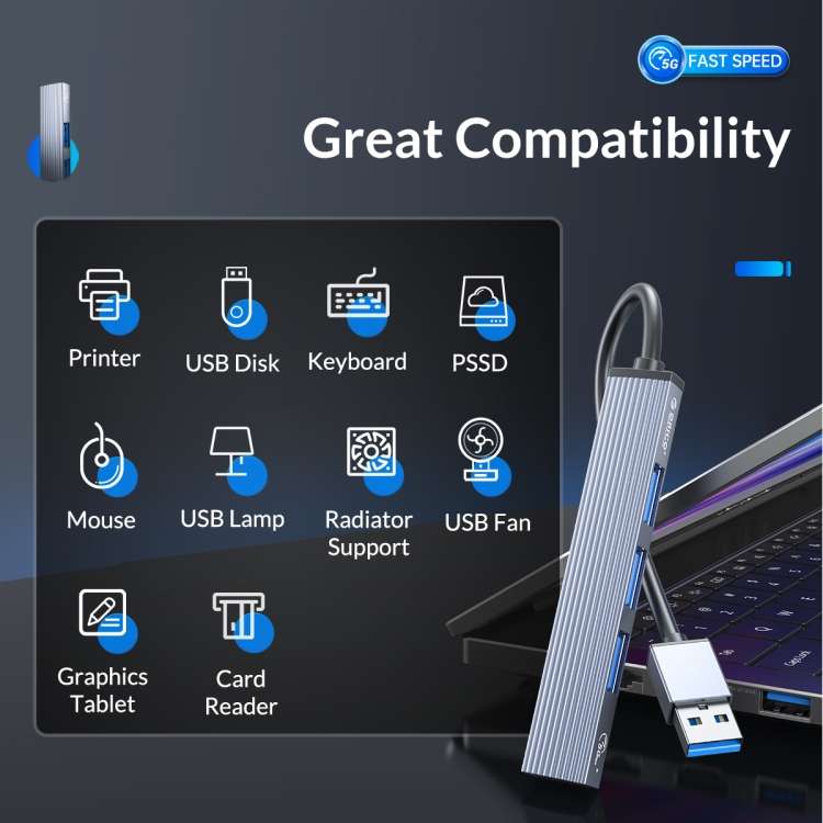 ORICO AH-A13 USB 3.0 x 1 + USB 2.0 x 3 to USB 3.0 HUB Adapter(Space Gray)