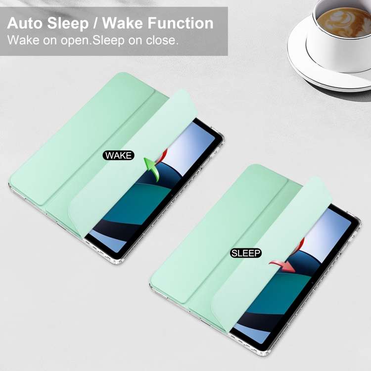 For Xiaomi Redmi Pad 10.6 3-Fold Clear Back Cover Leather Smart Tablet Case(Mint Green)