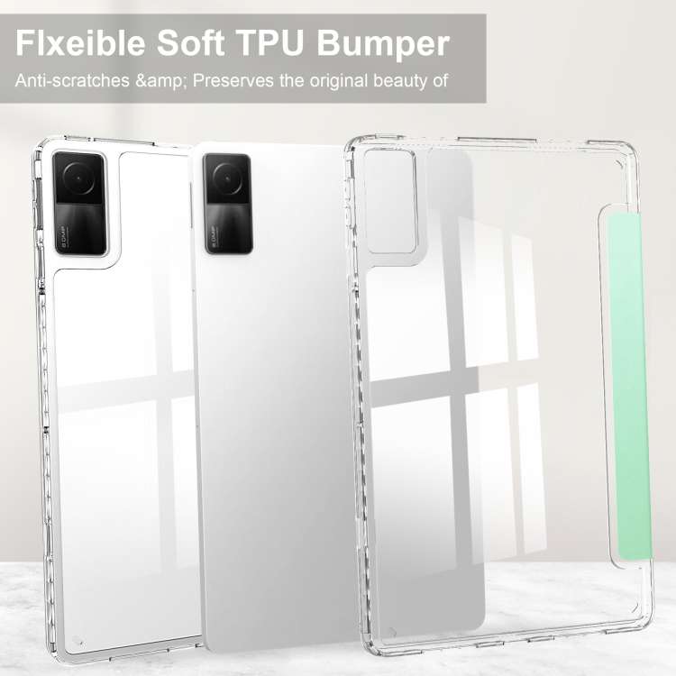 For Xiaomi Redmi Pad 10.6 3-Fold Clear Back Cover Leather Smart Tablet Case(Mint Green)