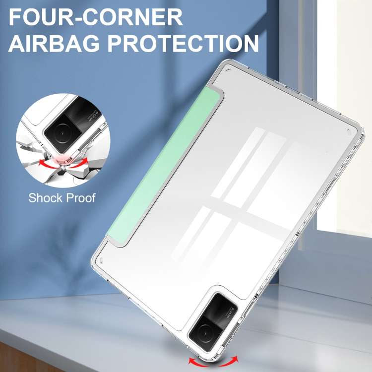 For Xiaomi Redmi Pad 10.6 3-Fold Clear Back Cover Leather Smart Tablet Case(Mint Green)