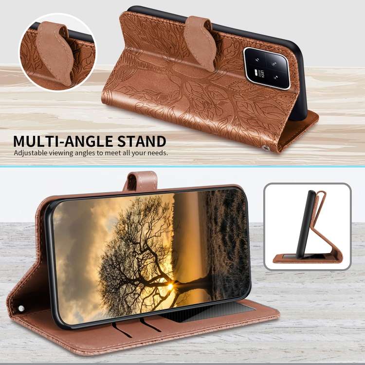 For Xiaomi 13 Pro Life Tree Embossing Pattern Leather Phone Case(Brown)