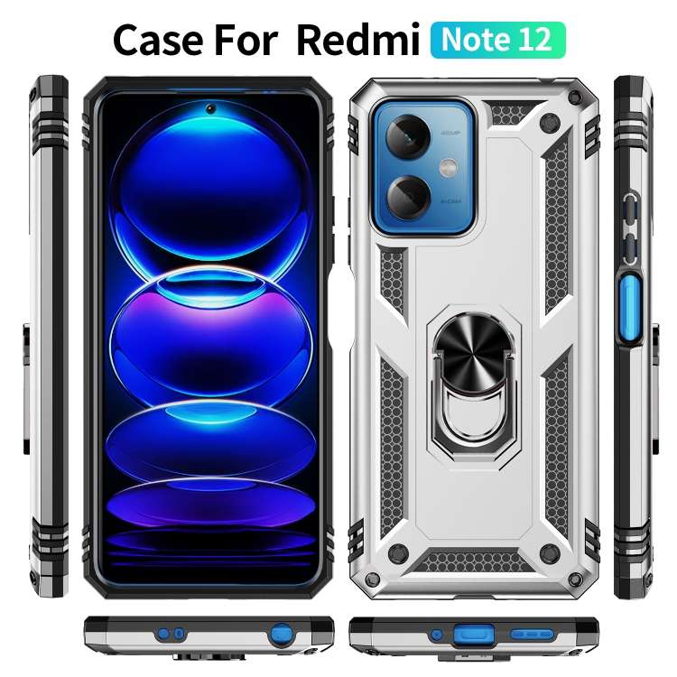 For Xiaomi Redmi Note 12 5G Global Shockproof TPU + PC Phone Case with Holder(Silver)