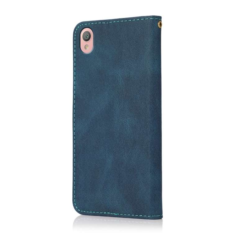 For Sony Xperia L1 Dual-color Stitching Leather Phone Case(Blue Green)