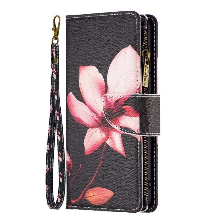 For Samsung Galaxy M14 5G Colored Drawing Pattern Zipper Leather Phone Case(Lotus)