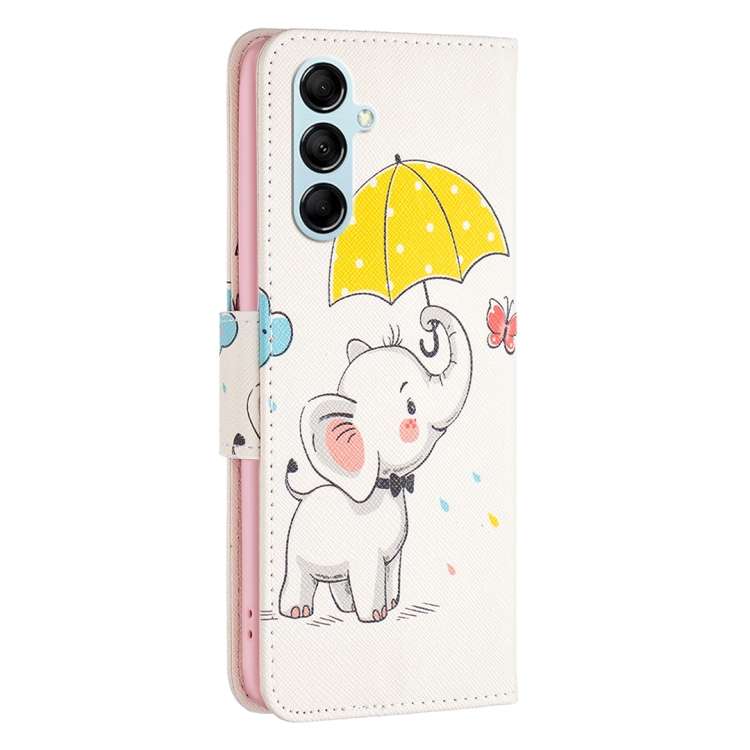 For Samsung Galaxy M14 5G Colored Drawing Leather Phone Case(Umbrella Elephant)